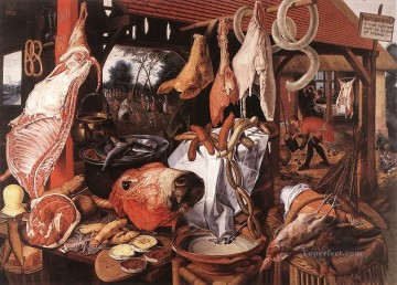 ピーター・アールセン Painting - 肉屋の屋台 オランダの歴史画家ピーテル・アールセン